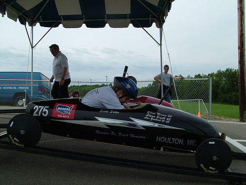 Loaded in the gates topside, waiting for a green light and release of the gate to race.