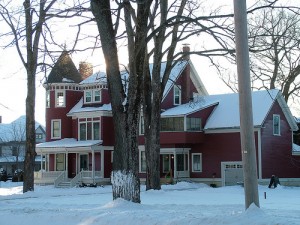 Maine, Filled With Victorians. New Fresh White Snow Blankets, Wraps Around A Maine Victorian.