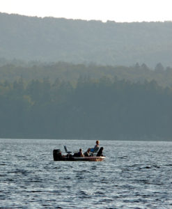 maine fishing boat on lake
